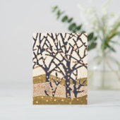 Bos, blauw en goud feestdagenkaart (Staand voorkant)