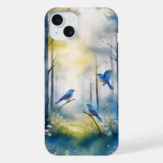 Bos Blauwe Vogels Schitterend Bos iPhone 15 Plus Case