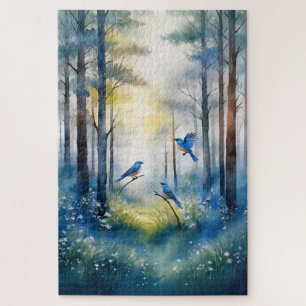 Bos Blauwe Vogels Schitterend Bos Legpuzzel