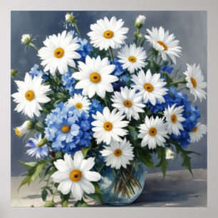 Bos bloemen Elegante margrieten Aquarel Poster