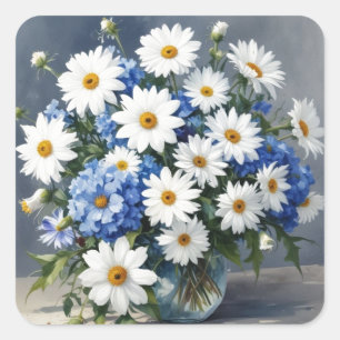Bos bloemen Elegante margrieten aquarel Vierkante Sticker