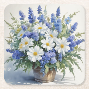 Bos Bloemen Elegante Waterverf Vierkante Kartonnen Onderzetter