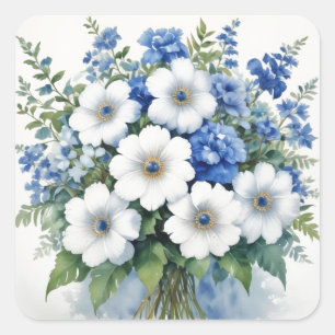Bos bloemen Elegante waterverf Vierkante Sticker