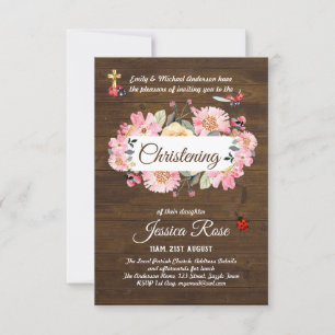 Bos bloemen roze doop uitnodiging doopsel