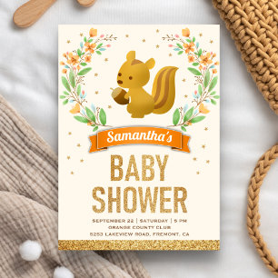 Bos bloemig cute eekhoorn baby shower kaart