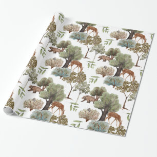 Bos Bomen Herten Beren Vogels Cadeaupapier