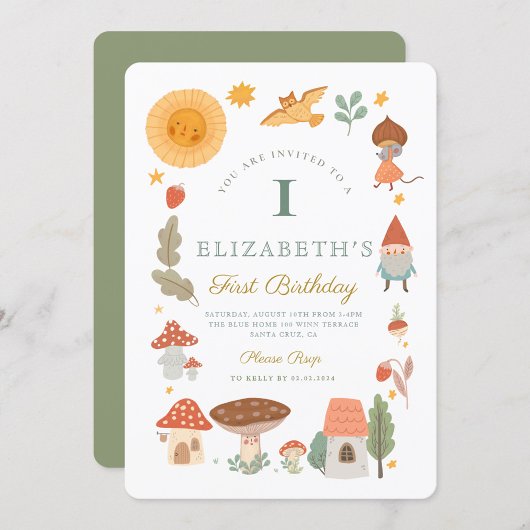 Bos bos paddenstoel Eerste verjaardagsuitnodiging Kaart