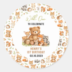 Bos bosdieren Wilde Eén 1e Verjaardag Ronde Sticker