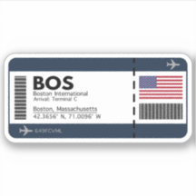 BOS Boston Airport Boarding Pass Sticker - Verenig