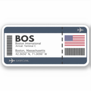 BOS Boston Airport Boarding Pass Sticker - Verenig