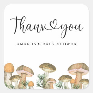 Bos champignons baby shower dank u vierkante sticker