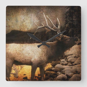 Bos de bergelanden van het rustieke vierkante klok