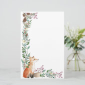 Bos dier, vos, gebladerte, rode bes Kerstmis Briefpapier (Staand voorkant)