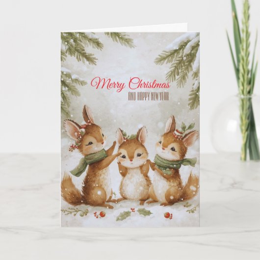 Bos Eekhoorns Kerstkaart Feestdagen Kaart (Voorkant)