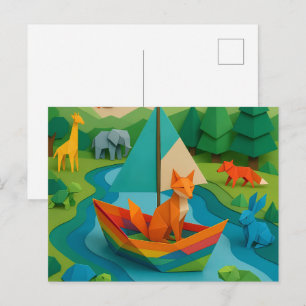 Bos Gevouwen Dieren – Kleurrijke Origami Wildlife  Feestdagenkaart