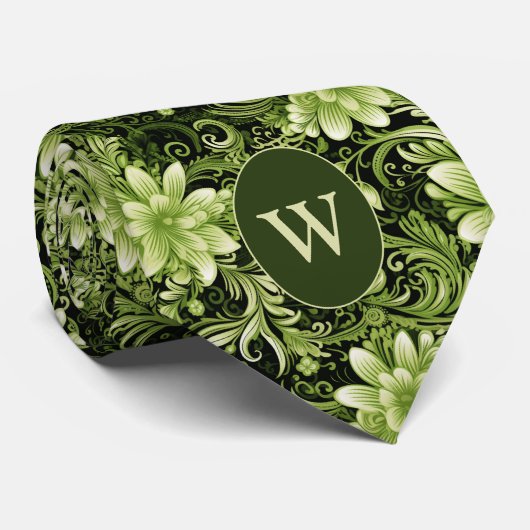 Bos Groen en Crème Botanisch Stropdas (Opgerold)