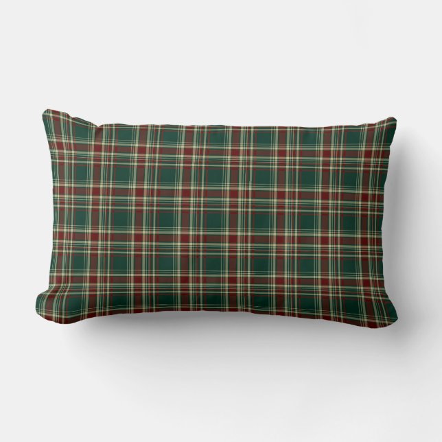 Bos Groen en Maroon Kerst Plaid Patroon Kussen (Voorkant)