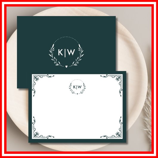 Bos groen en wit | Monogram moderne Initialen Notitiekaartje