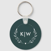 Bos groen en wit | Monogram moderne Initialen Sleutelhanger (Voorkant)