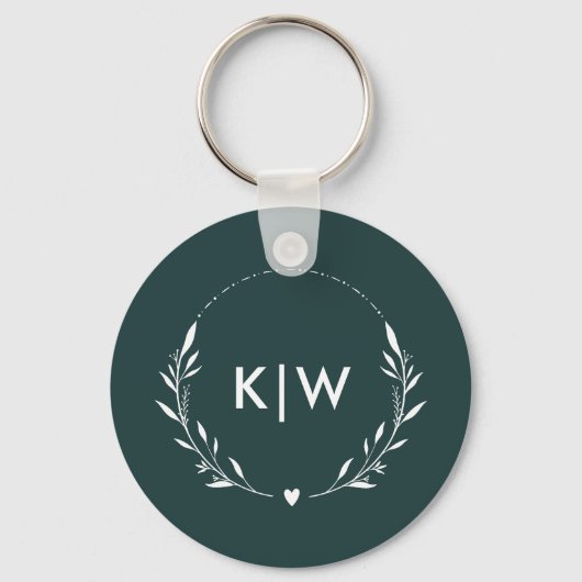 Bos groen en wit | Monogram moderne Initialen Sleutelhanger (Achterkant)