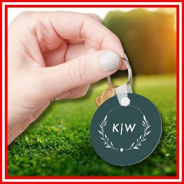 Bos groen en wit | Monogram moderne Initialen Sleutelhanger