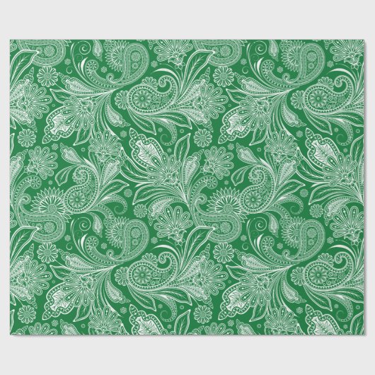 Bos groen en wit Paisley Cadeaupapier (Vlak)
