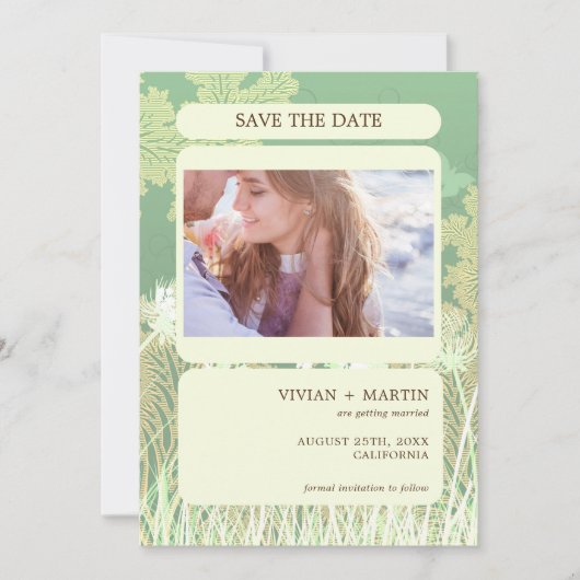  bos groen landschap foto bruiloft save the date (Voorkant)