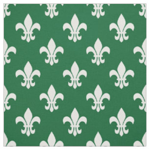 Bos groen, wit Fleur de Lis patroon Stof