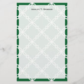 Bos Groen Wit Groot Fancy Quatrefoil Patroon Briefpapier (Voorkant)