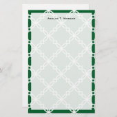 Bos Groen Wit Groot Fancy Quatrefoil Patroon Briefpapier (Voorkant / Achterkant)