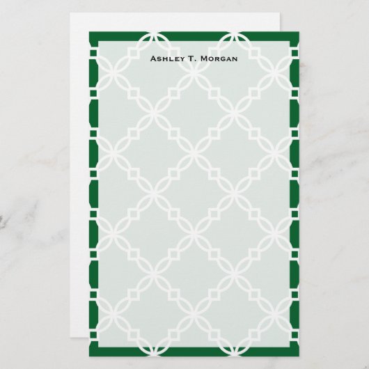 Bos Groen Wit Groot Fancy Quatrefoil Patroon Briefpapier (Voorkant / Achterkant)