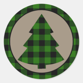 Bos Groene Buffel Plaid Border Kerstboom Ronde Sticker