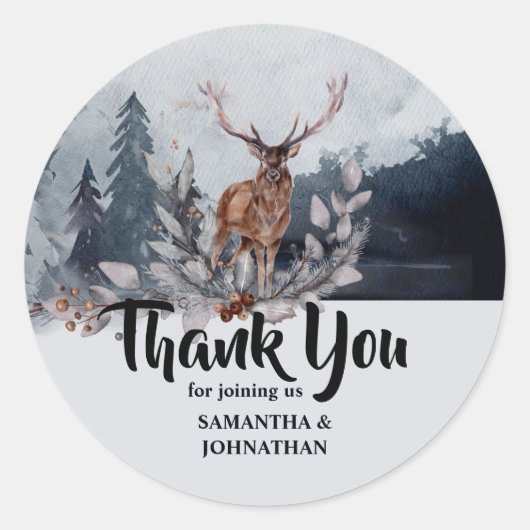Bos hert waterverf berg dank u bruiloft ronde sticker (Voorkant)