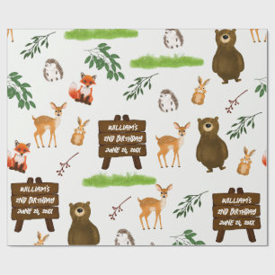 Bos Herten Beer Konijn Vos Egel Verjaardag Cadeaupapier