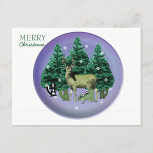 Bos Herten en Dieren Vrienden Kerst Ansichtkaart Feestdagenkaart