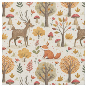 Bos Herten & Vos Herfst Bos Dieren Patroon Stof