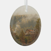 Bos houten huis: rustige scène glas ornament (Voorkant Rechts)