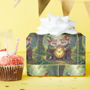 Bos kabouters met oude klok cadeaupapier