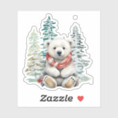 Bos Kerstbomen Polar Beer met Rode Sjaal Sticker (Vel)