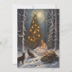 Bos Kerstboom Illustratie Vakantiegroet Feestdagenkaart