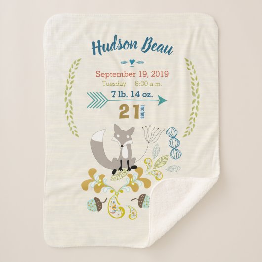 Bos kwekerij vos blad bloemmotief geboorte statist sherpa deken (Voorkant)