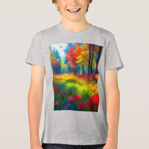 Bos met Kleurrijke Bomen En Bloemen Tri-Blend Shirt