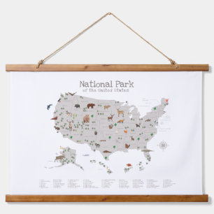 Bos Nationale Parken Kaart Nursery Decor Hangend Wandkleed