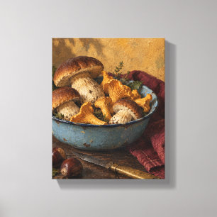 Bos Paddenstoelen in een Koel Blauwe Kom Keuken Canvas Afdruk