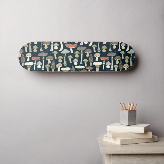 Bos Paddenstoelen Patroon Rustiek Skateboard (Muurkunst (Horizontaal))