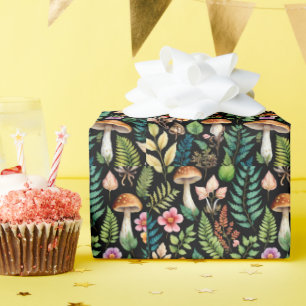 Bos Paddestoel Varen Patroon Zwarte Achtergrond Cadeaupapier