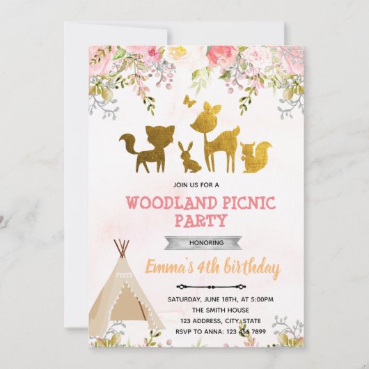 Bos picknickfeest uitnodiging (Voorkant)