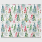 Bos, rode groene dennenbomen vakantie cadeaupapier (Vlak)