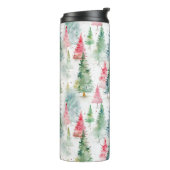Bos, rode groene dennenbomen vakantie thermosbeker (Gedraaid links)