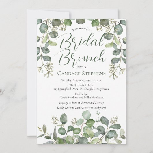 Bos |Sage Green Seed Eucalyptus Bridal Brunch Kaart (Voorkant)